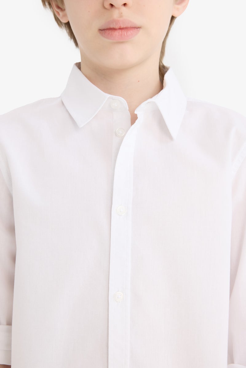 DeFacto White Boy Boy Polo Neck Poplin Long Sleeve Shirt Casual - Image 5